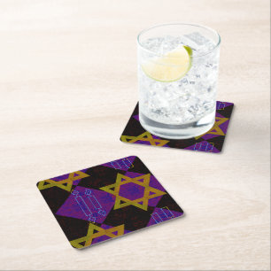SlipperyJoe's Hanukkah-themed image golden yellow  Square Paper Coaster