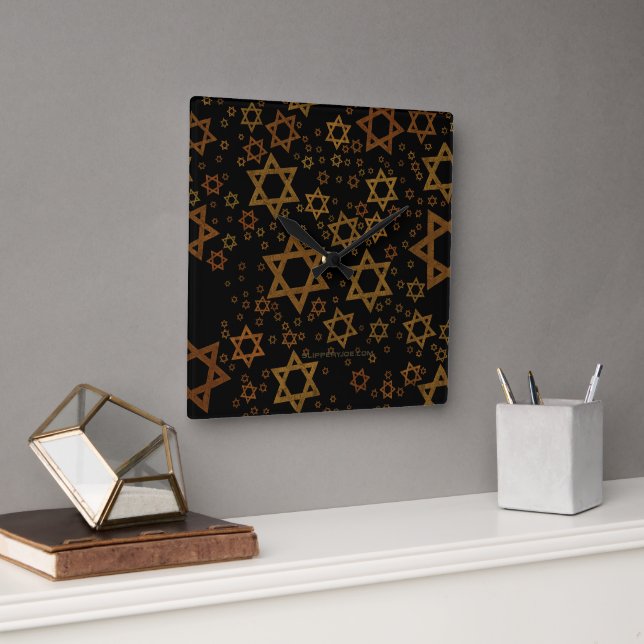 SlipperyJoe's Hanukkah-themed Star David artistic  Square Wall Clock (Office)
