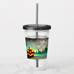 SlipperyJoe's Happy Halloween cemetery graveyard c Acrylic Tumbler
