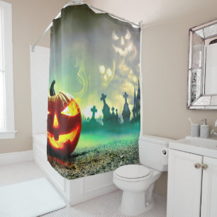 SlipperyJoe's Happy Halloween cemetery graveyard c Shower Curtain