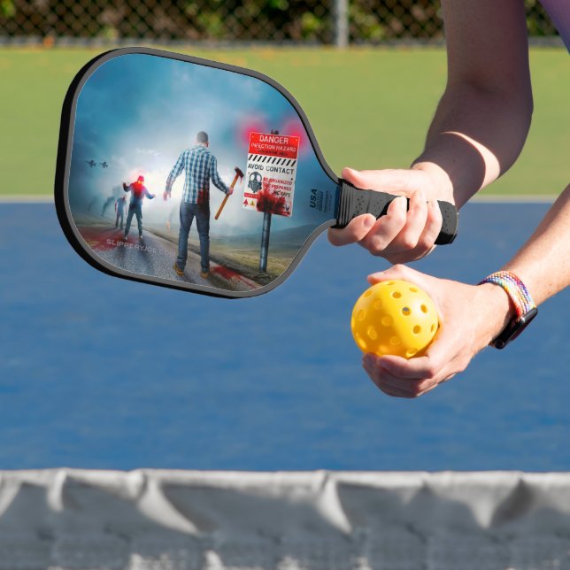 SlipperyJoe's Happy Halloween dead zombies scary b Pickleball Paddle (Insitu)