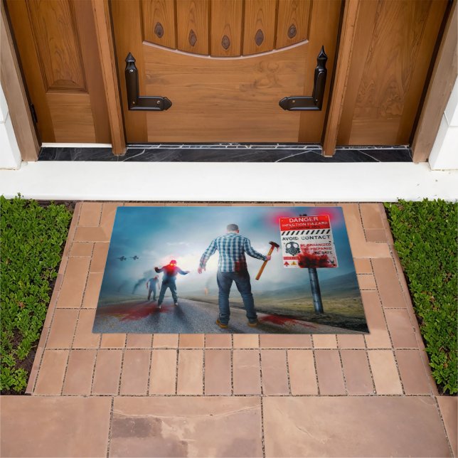 SlipperyJoe's happy Halloween glowing eyes zombies Doormat (Outdoor)