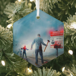 SlipperyJoe's happy Halloween glowing eyes zombies Glass Tree Decoration