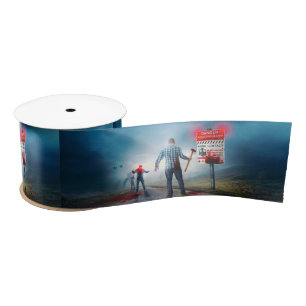 SlipperyJoe's happy Halloween glowing eyes zombies Satin Ribbon