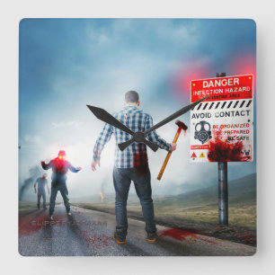 SlipperyJoe's happy Halloween glowing eyes zombies Square Wall Clock