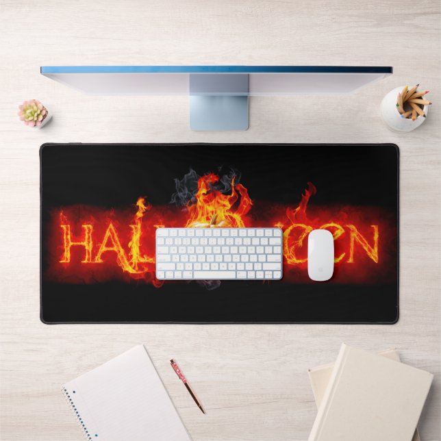 SlipperyJoe's Happy Halloween pumpkin glowing eyes Desk Mat (Office 1)