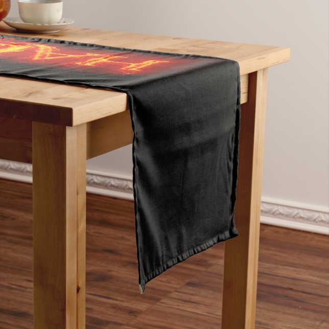 SlipperyJoe's Happy Halloween pumpkin glowing eyes Short Table Runner (In Situ)