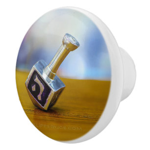 SlipperyJoe's Happy Hanukkah four-sided spinning t Ceramic Knob