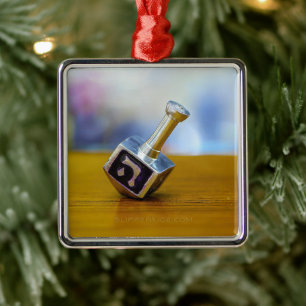 SlipperyJoe's Happy Hanukkah four-sided spinning t Metal Ornament