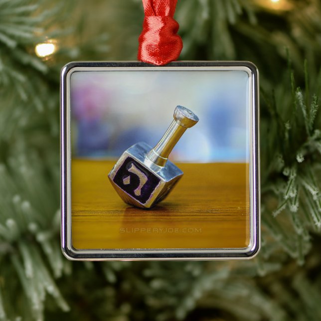 SlipperyJoe's Happy Hanukkah four-sided spinning t Metal Ornament (Tree)