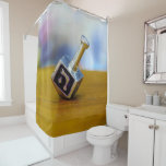 SlipperyJoe's Happy Hanukkah four-sided spinning t Shower Curtain<br><div class="desc">SlipperyJoe's Happy Hanukkah four-sided spinning top dreidel artistic Celebration Candles Jewish Hebrew Chanukah gifts decorations Judaism religion Hebrew letter Nun traditional toy children adult game cultural symbol metallic shiny finish wooden surface</div>
