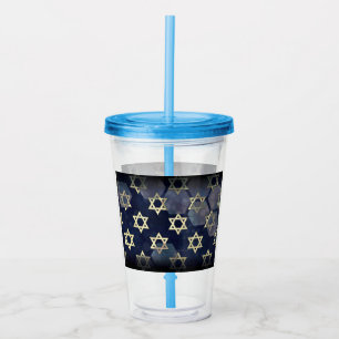 SlipperyJoe's Happy Hanukkah multiple Star of Davi Acrylic Tumbler