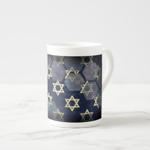 SlipperyJoe's Happy Hanukkah multiple Star of Davi Bone China Mug