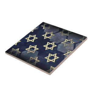 SlipperyJoe's Happy Hanukkah multiple Star of Davi Ceramic Tile