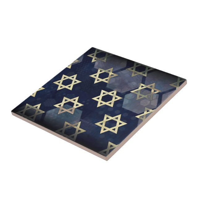 SlipperyJoe's Happy Hanukkah multiple Star of Davi Ceramic Tile (Side)