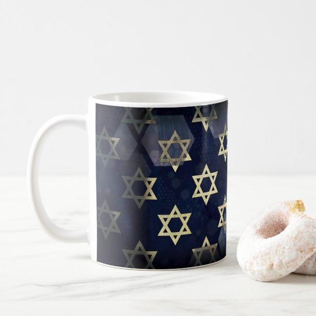 SlipperyJoe's Happy Hanukkah multiple Star of Davi Coffee Mug (With Donut)