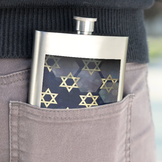 SlipperyJoe's Happy Hanukkah multiple Star of Davi Hip Flask (In Situ)