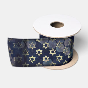 SlipperyJoe's Happy Hanukkah multiple Star of Davi Satin Ribbon