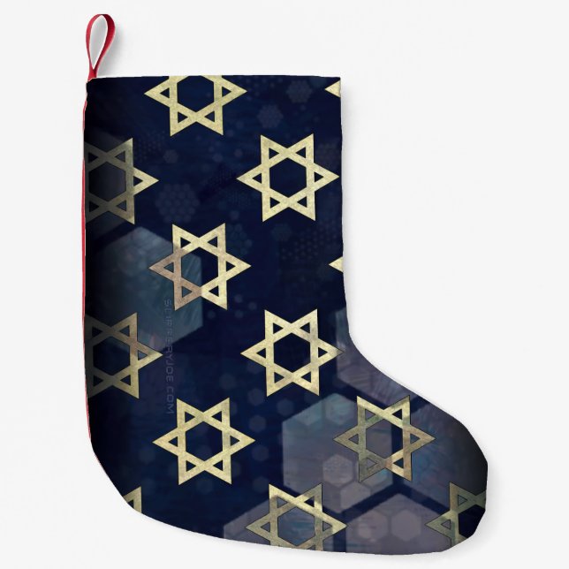 SlipperyJoe's Happy Hanukkah multiple Star of Davi Small Christmas Stocking (Front)