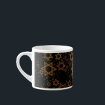 SlipperyJoe's Happy Hanukkah multiple Stars of Dav Espresso Cup<br><div class="desc">SlipperyJoe's Happy Hanukkah multiple Stars of David pattern artistic Celebration Jewish identity heritage Hebrew Chanukah gifts decorations Judaism significant symbol religion various sizes brown gold shades visually appealing intricate design</div>
