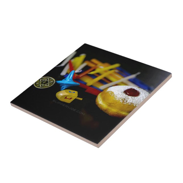 SlipperyJoe's Happy Hanukkah Star of David coin me Ceramic Tile (Side)