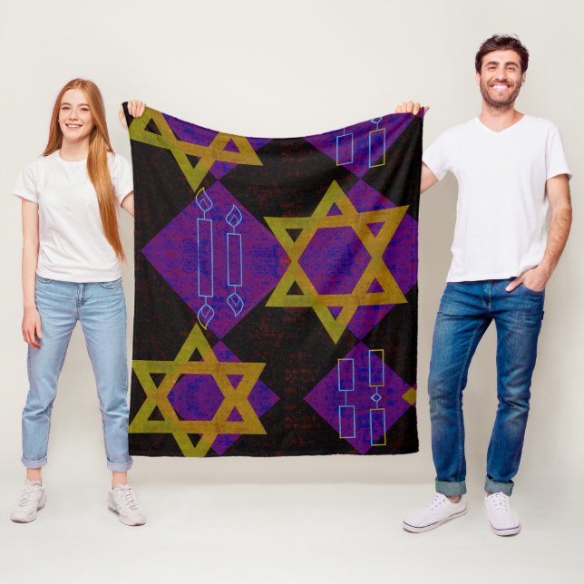 SlipperyJoe's Happy Hanukkah Star of David menorah Fleece Blanket (In Situ)