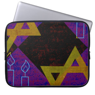 SlipperyJoe's Happy Hanukkah Star of David menorah Laptop Sleeve