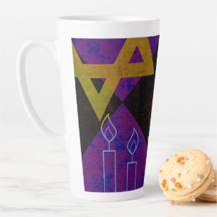 SlipperyJoe's Happy Hanukkah Star of David menorah Latte Mug