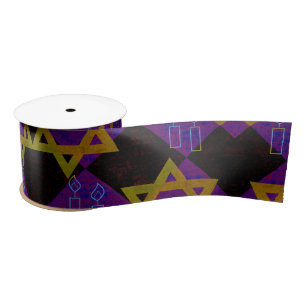 SlipperyJoe's Happy Hanukkah Star of David menorah Satin Ribbon