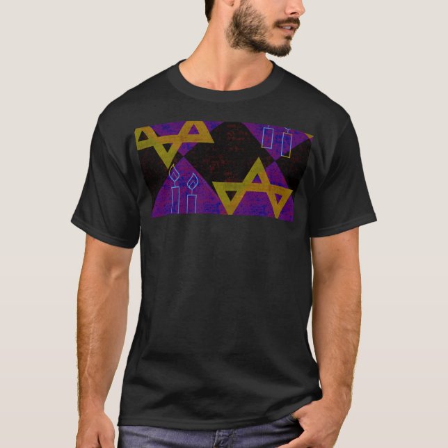 SlipperyJoe's Happy Hanukkah Star of David menorah T-Shirt (Front)