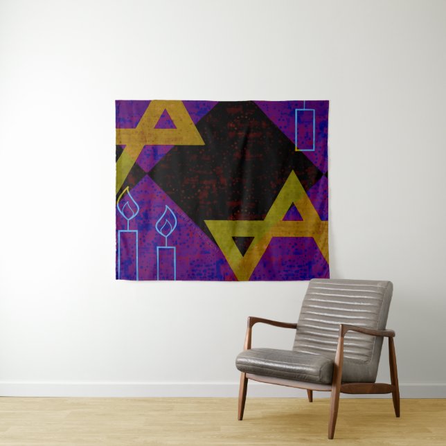 SlipperyJoe's Happy Hanukkah Star of David menorah Tapestry (In Situ (Horizontal))