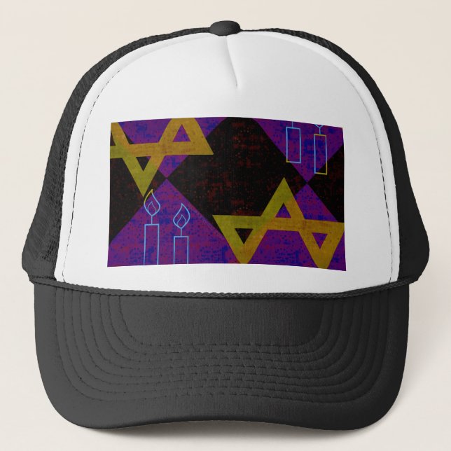 SlipperyJoe's Happy Hanukkah Star of David menorah Trucker Hat (Front)