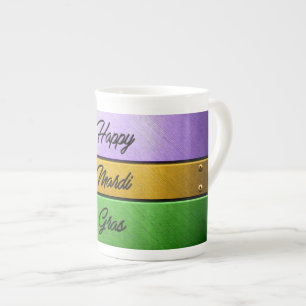 SlipperyJoe's Happy Mardi Gras purple gold green b Bone China Mug