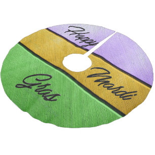 SlipperyJoe's Happy Mardi Gras purple gold green b Brushed Polyester Tree Skirt