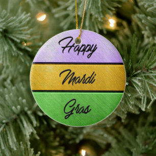 SlipperyJoe's Happy Mardi Gras purple gold green b Ceramic Ornament