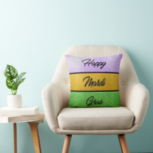 SlipperyJoe's Happy Mardi Gras purple gold green b Cushion