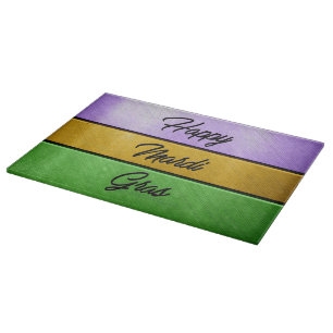 SlipperyJoe's Happy Mardi Gras purple gold green b Cutting Board