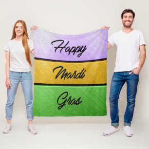 SlipperyJoe's Happy Mardi Gras purple gold green b Fleece Blanket
