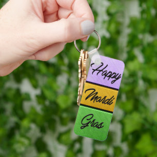 SlipperyJoe's Happy Mardi Gras purple gold green b Key Ring