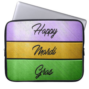 SlipperyJoe's Happy Mardi Gras purple gold green b Laptop Sleeve