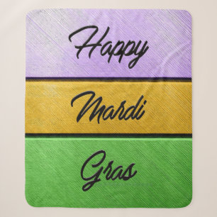 SlipperyJoe's Happy Mardi Gras purple gold green b Sherpa Blanket