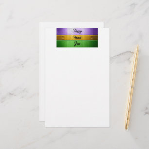 SlipperyJoe's Happy Mardi Gras purple gold green b Stationery