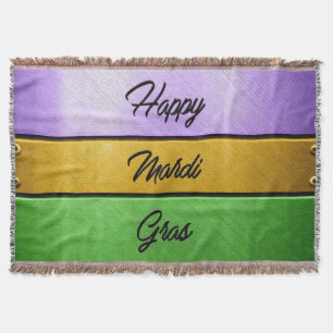 SlipperyJoe's Happy Mardi Gras purple gold green b Throw Blanket