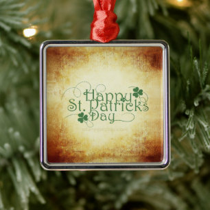 SlipperyJoe's Happy St. Patrick's Day holiday Iris Metal Ornament