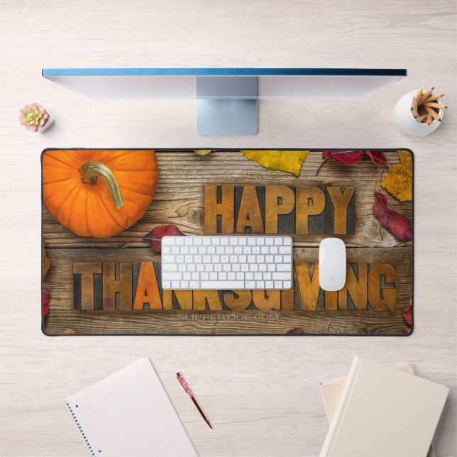 SlipperyJoe's Happy Thanksgiving pumpkin dried lea Desk Mat (Office 1)