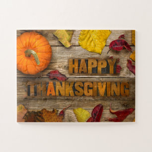 SlipperyJoe's Happy Thanksgiving pumpkin dried lea Jigsaw Puzzle