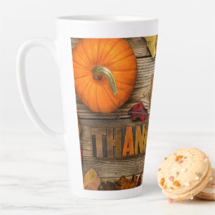 SlipperyJoe's Happy Thanksgiving pumpkin dried lea Latte Mug