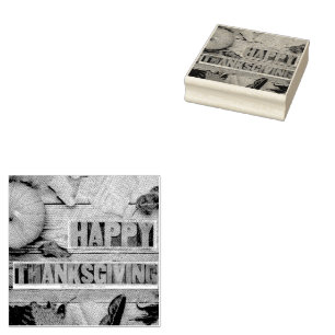 SlipperyJoe's Happy Thanksgiving pumpkin dried lea Rubber Stamp
