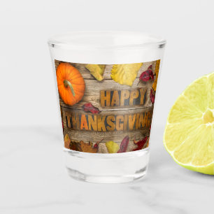 SlipperyJoe's Happy Thanksgiving pumpkin dried lea Shot Glass