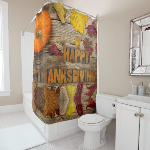SlipperyJoe's Happy Thanksgiving pumpkin dried lea Shower Curtain